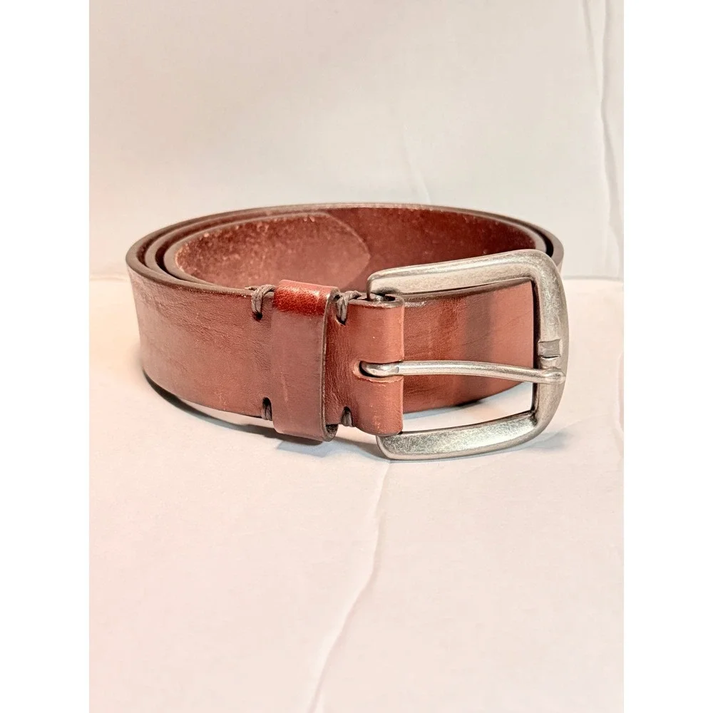 GAP Vintage Y2K Mens Cognac Brown Leather Belt 36 Silver Buckle Rugged Grunge